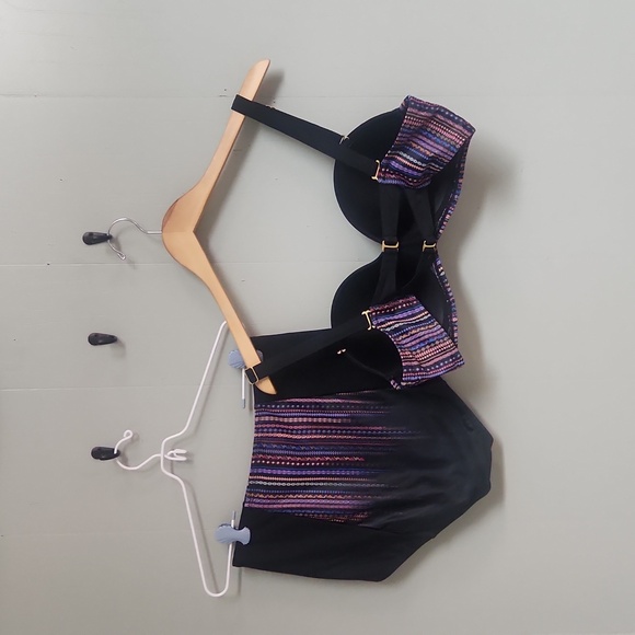 Swim Suits For All. Top Size 14.  Bottom Size 12. EUC. Black W/Multi Designd - Picture 2 of 8